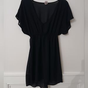 Merona Black Sheer V-Neck Gathered Waist Women's Swim Cover-Up Dress Size:Small